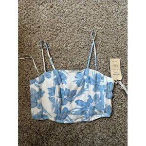 Midnight Sky Womens Tropical Print Cropped Top Adj Smocked Back Size Medium